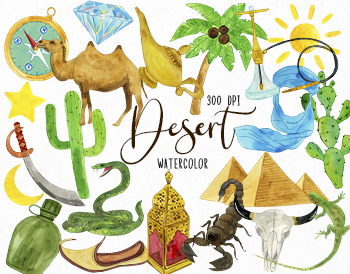 Preview of Watercolor Desert Clipart, Arabian Clipart, Moroccan Clipart, Arabian Desert