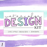 Watercolor Design Kit - Pink, Purple and Teal Clip Art [1]