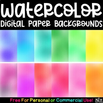 Preview of Watercolor Digital Paper Backgrounds / Free For Commercial & Personal Use