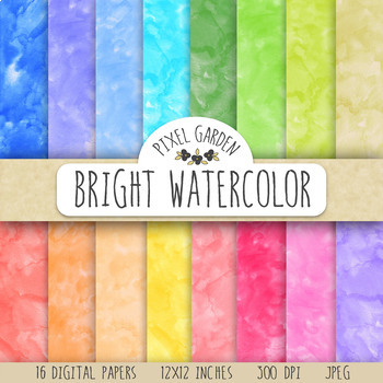 Preview of Watercolor Digital Paper. Hand Painted Digital Watercolors in 16 Colors.