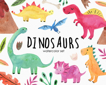 Download Watercolor Dinosaur Clipart Set Png Images T Rex By Little Whimsical School