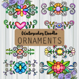 Watercolor Doodle Floral Heart Ornamental Clipart Decor