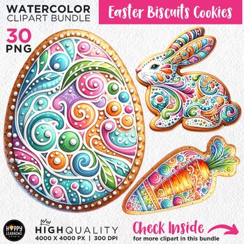 Preview of Watercolor Easter Biscuits Clipart, 30 Cute Watercolor Easter Cookies PNG files