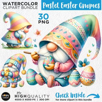 Preview of Watercolor Easter Gnomes Clipart, 30 Cute Pastel Easter Gnome PNG files