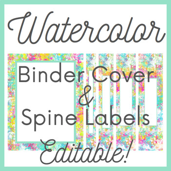 Preview of Watercolor Editable Binder Cover and Spine Labels