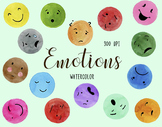 Watercolor Emotions Clipart, Emojis Clipart, Faces Clipart