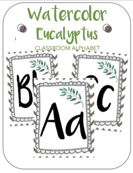 Preview of Watercolor Eucalyptus Classroom Decor Alphabet Posters