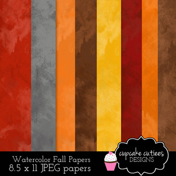 Preview of Watercolor Fall Autumn Digital Paper Pack 8.5 x 11 JPEG