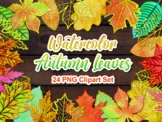 Watercolor Fall Autumn Leaves PNG Clipart Set