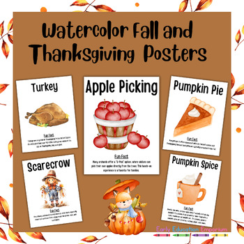 Preview of Watercolor Fall Thanksgiving Posters with Fun Facts