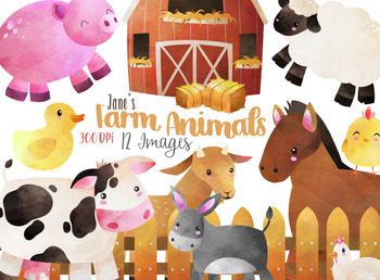 Preview of Watercolor Farm Animals Clipart