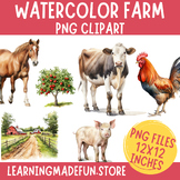 Watercolor Farm Animals PNG Clipart, Farm Clip Art, Commer