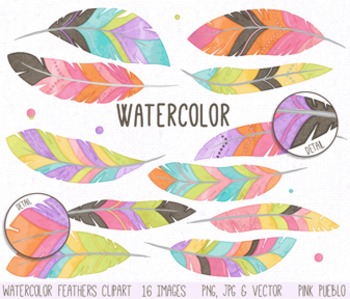 Preview of Watercolor Feather Clipart Clip Art, Tribal Feather Clip Art Clipart