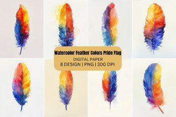 Preview of Watercolor Feather Colors Pride Flag Digital Paper Background
