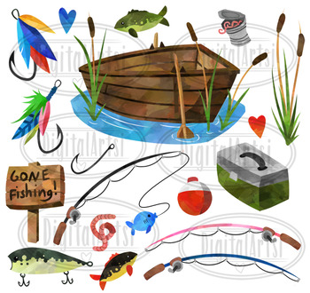 Watercolor Fishing Clipart By Digitalartsi Teachers Pay Teachers