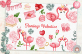 Watercolor Flamingo Valentine and Rose | Valentine Illustr