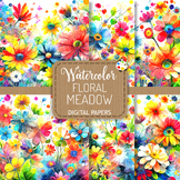 Watercolor Floral Meadow - Digital Paper Illustrations