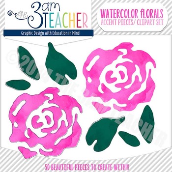 Watercolor Floral Pieces: Digital Clipart Set by The 3am Teacher