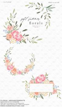 Watercolor Flowers Background, Peach Pink Blue Floral Clipart Wreath Frame  PNG