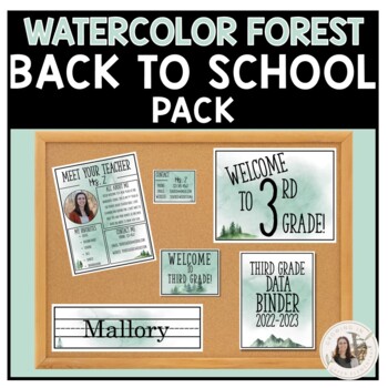 Preview of Watercolor Forest Themed Back to School Pack Classroom Decor
