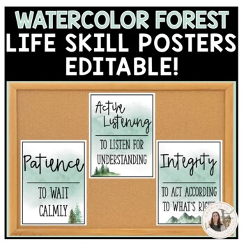 Preview of Watercolor Forest Themed Classroom Life Skill Display Class Decor