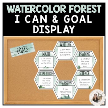 Preview of Watercolor Forest Themed Classroom Subject Goals Display Class Decor