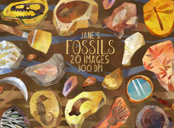 Preview of Watercolor Fossils Clipart