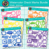 Watercolor Frames, Strokes, & Check Mark Clipart Bundle: 9