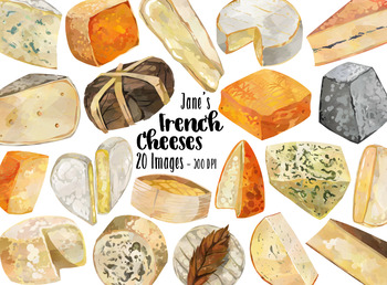 Preview of Watercolor French Cheeses Clipart