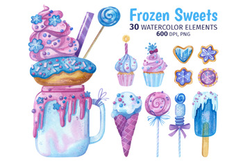 Preview of Watercolor Frozen Sweets Clipart.