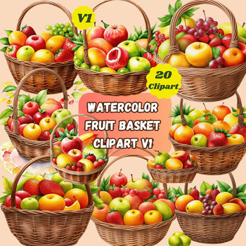Preview of Watercolor Fruit Basket Clipart V1