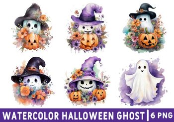 Preview of Watercolor Funny Halloween Ghost