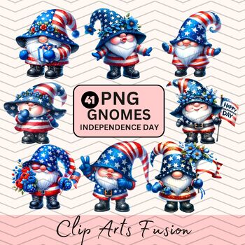 Preview of Watercolor Gnomes On Independence Day Clipart [Commercial Use Allowed]