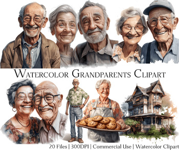 Watercolor Grandparents Clipart Set of 20 Files by ArtisticTimberStudio