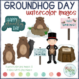 Watercolor Groundhog Day Clipart {February}