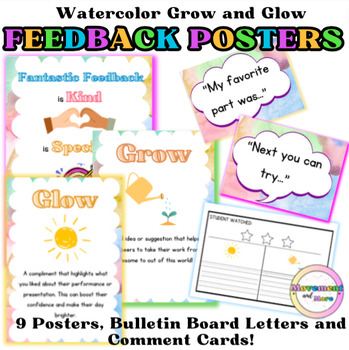 Preview of Watercolor Grow and Glow Posters, Comment Cards & Bulletin Board Header