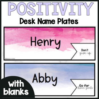 Preview of Watercolor Growth Mindset Desk Name Plates Editable