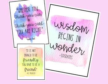 Watercolor Growth Mindset Motivational Posters by School with Jules