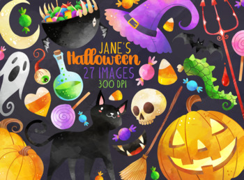 Preview of Watercolor Halloween Clipart