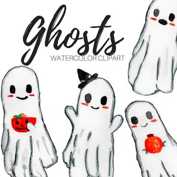 Watercolor Halloween Ghost Clipart by Writelovely | TPT