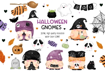Preview of Watercolor Halloween Gnomes Clipart,Clipart, Instant Digital Download
