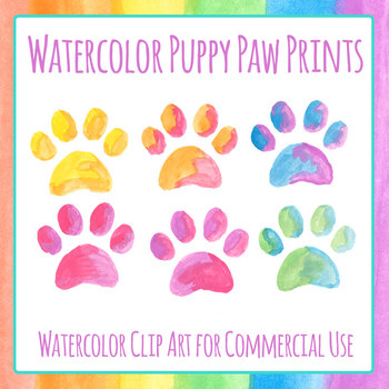 Watercolor Handpainted Puppy Paw Prints Clip Art Set For Commercial Use
