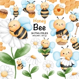 Watercolor Honey Bee Clipart, Spring Garden Bee Clip Art.