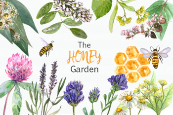 Preview of Watercolor Honey Garden Clip Art