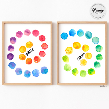 Preview of Watercolor Inhale, exhale poster set of 2, mindful breathing, grounding