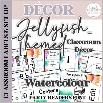 Preview of Watercolor Jellyfish-Themed Classroom Décor and Set Up Partially Editable