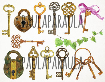 Watercolor Locks Clip Art Keys Clipart Vintage Locks and 