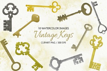 Watercolor Vintage Keys Clipart, PNG
