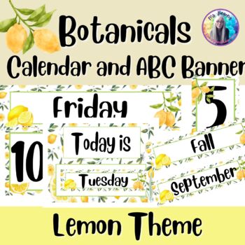 Preview of Watercolor Lemon Editable Calendar and ABC Banner-Classroom Decor-Back to school
