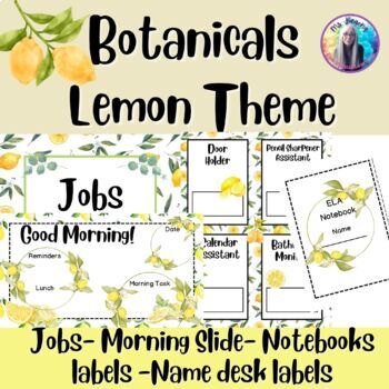 Preview of Watercolor Lemon Editable Jobs Labels-Morning Meeting- Name desk tags- Notebook